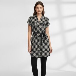 Net New Era Teen Black and Gray Plaid Shirt